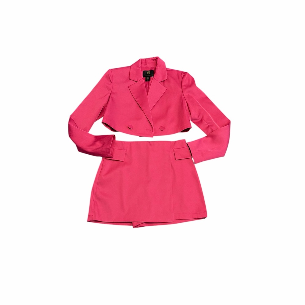 House of Harlow Satin Pink Cropped Blazer and Skort Set